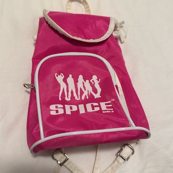 Vintage Spice Girls Micro Mini Backpack Pink White Adjustable Zipper Pocket - Picture 1 of 3